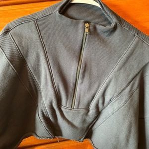 Joah brown cropped 3/4 zip sweatshirt S/M washed navy